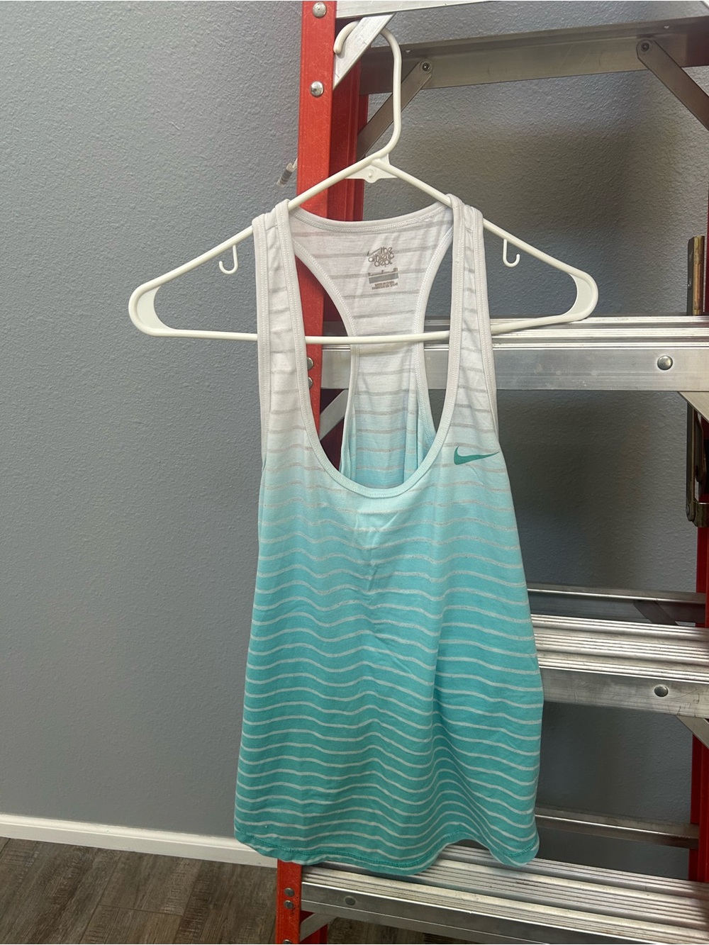 Nike Women's Aqua Gradient Racerback Tank with White Stripe Detail